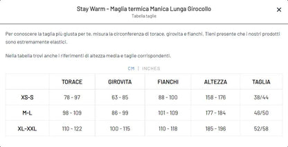 Stay Warm – Maglia termica Manica Lunga Girocollo Taglie